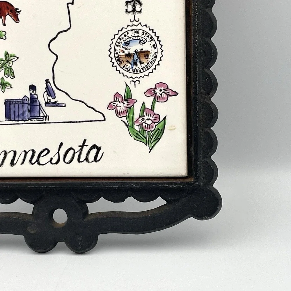 Vintage 1970s Minnesota State Souvenir Tile Wall Hanging Trivet Enesco Japan‎